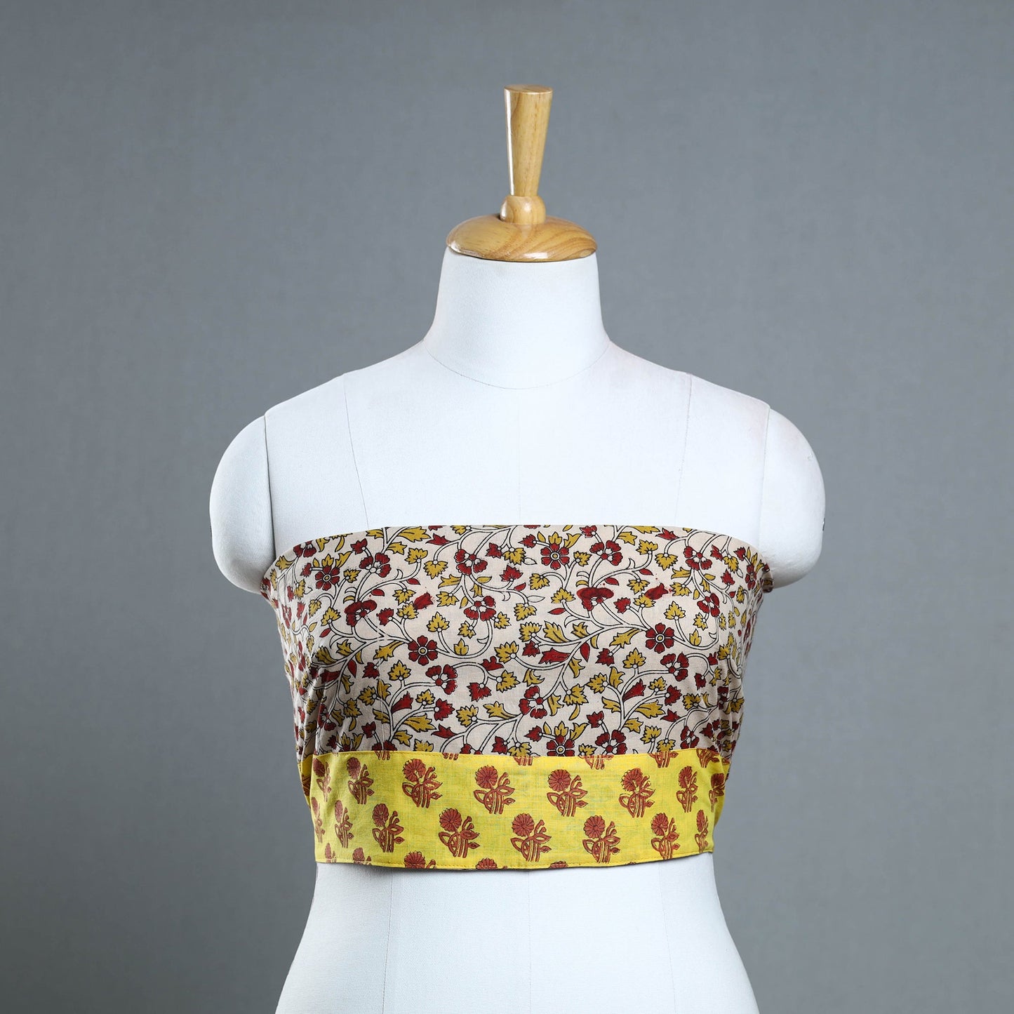 Beige - printed cotton kalamkari blouse piece 22