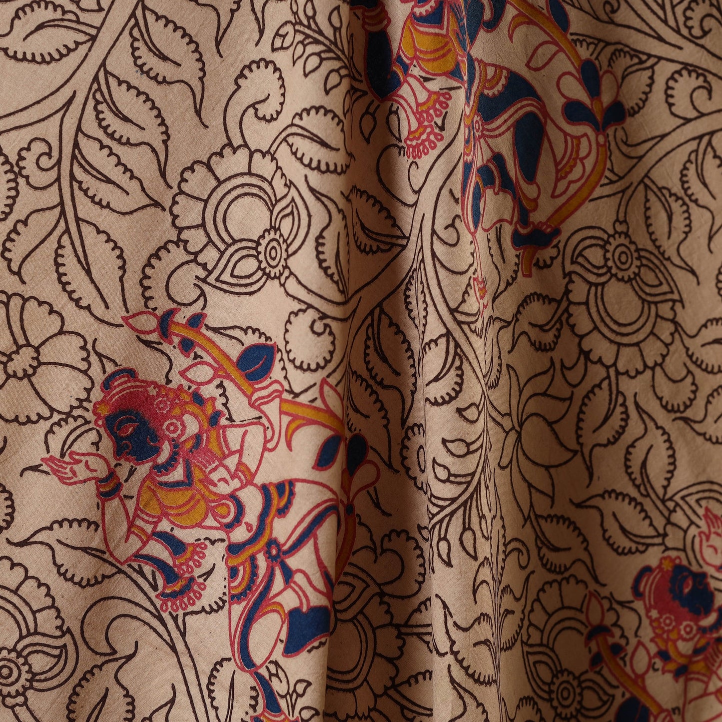 Beige - printed cotton kalamkari fabric 03 - handcrafted