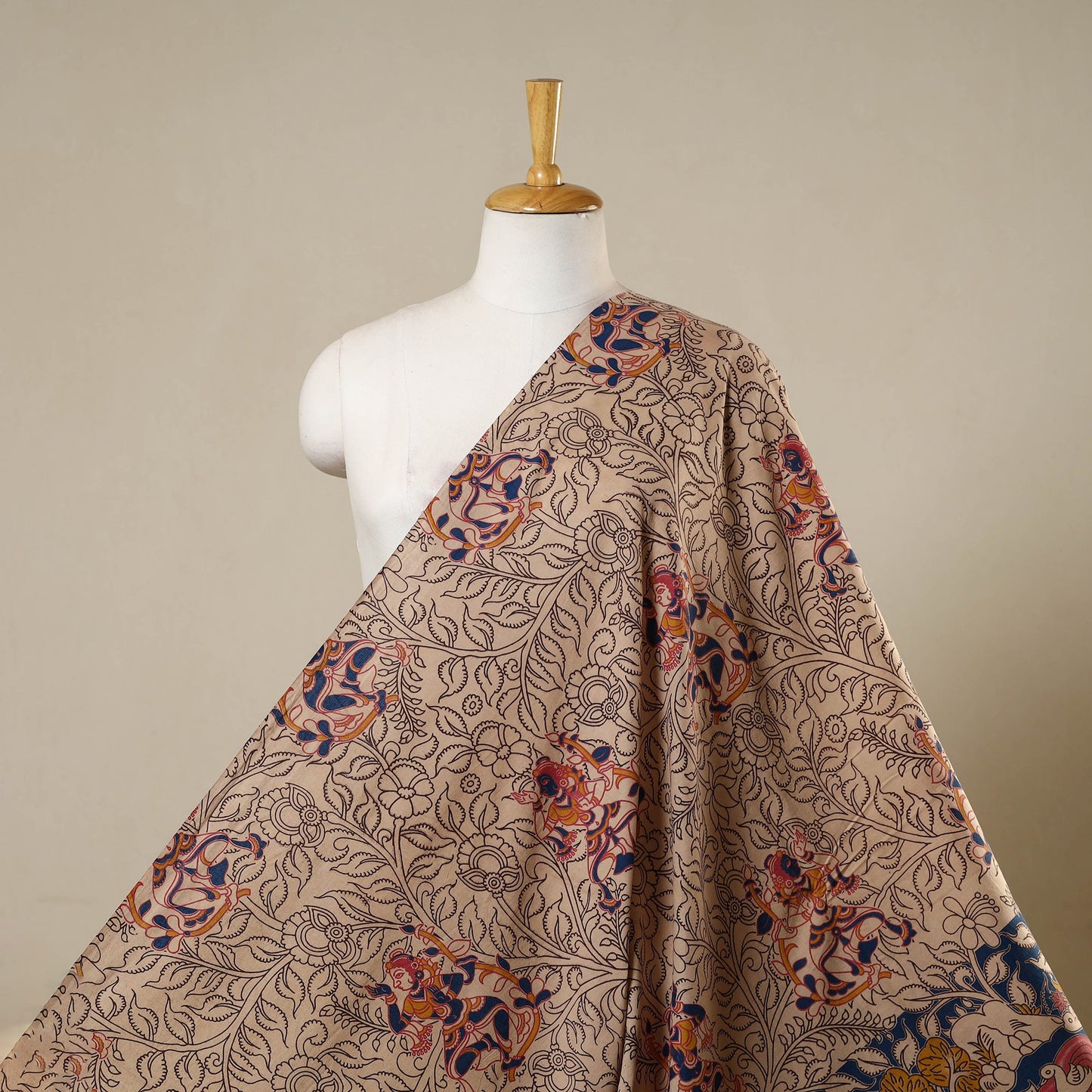 Beige - printed cotton kalamkari fabric 03 - handcrafted