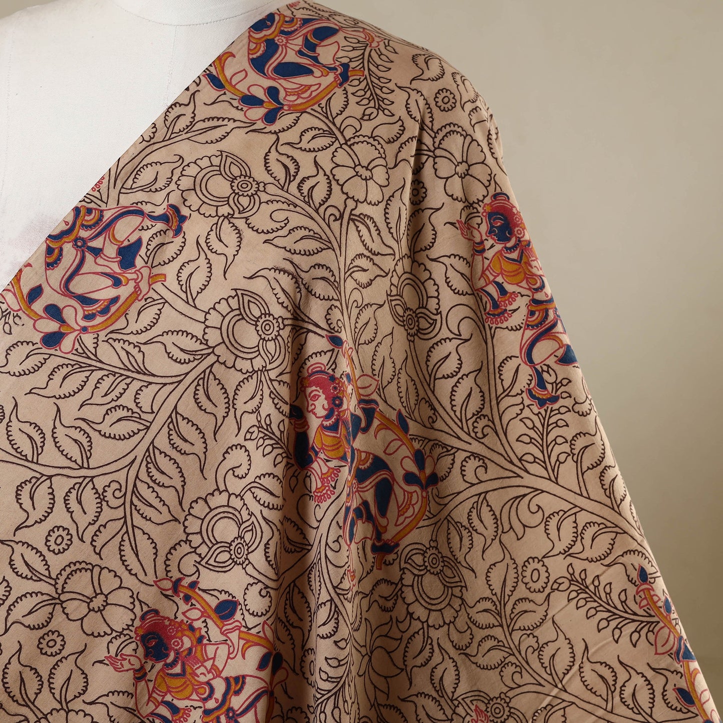 Beige - printed cotton kalamkari fabric 03 - handcrafted