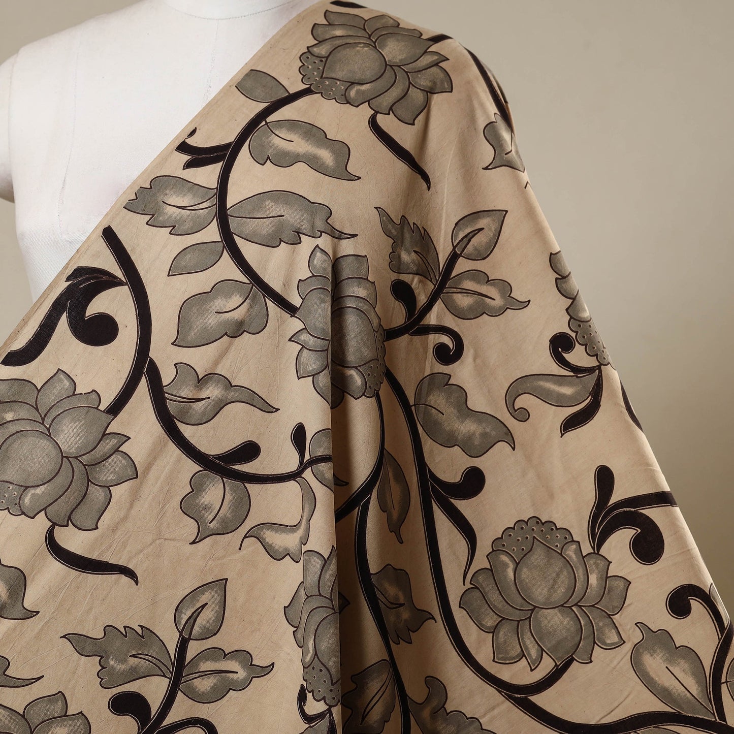 Beige - printed cotton kalamkari fabric 06 - handcrafted