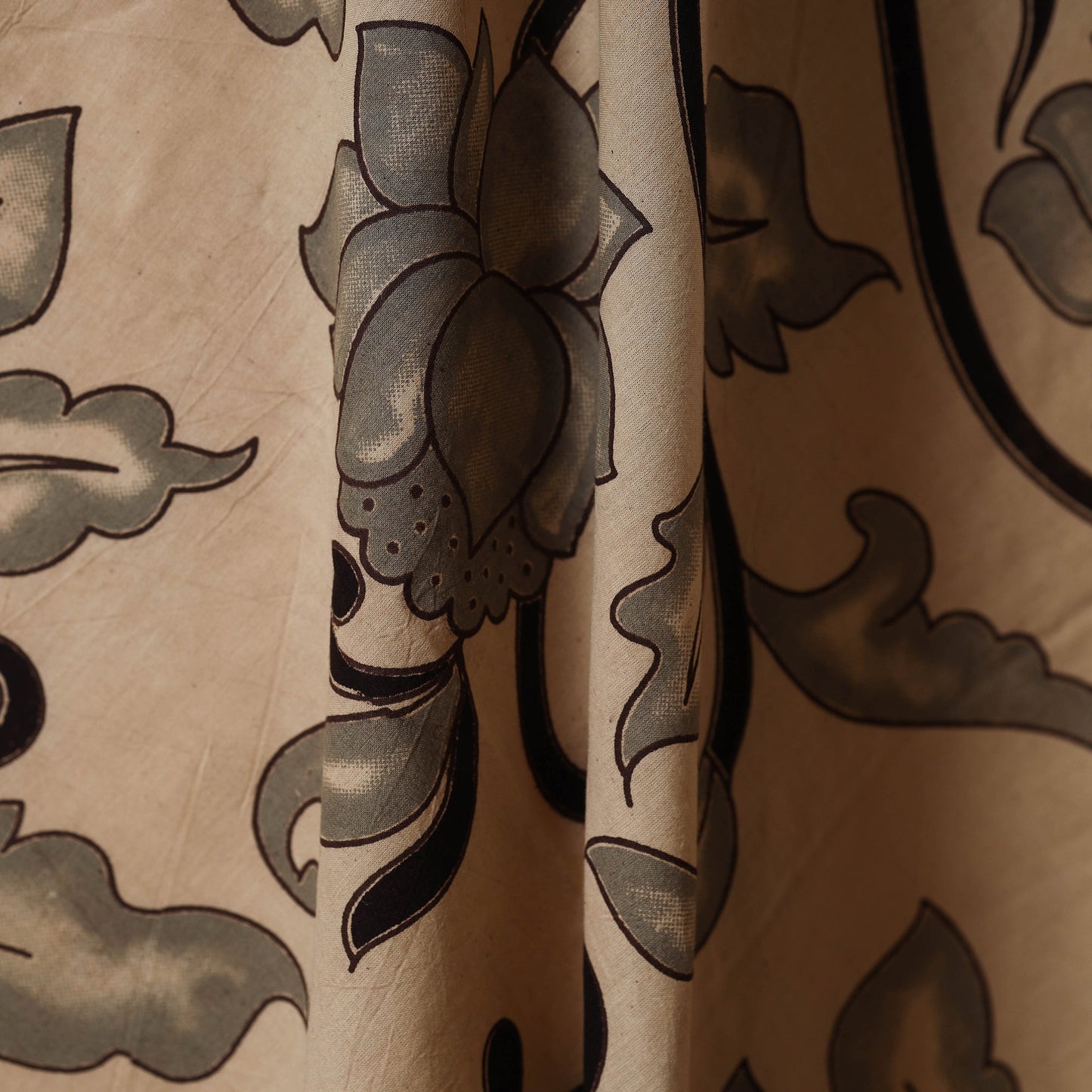 Beige - printed cotton kalamkari fabric 06 - handcrafted