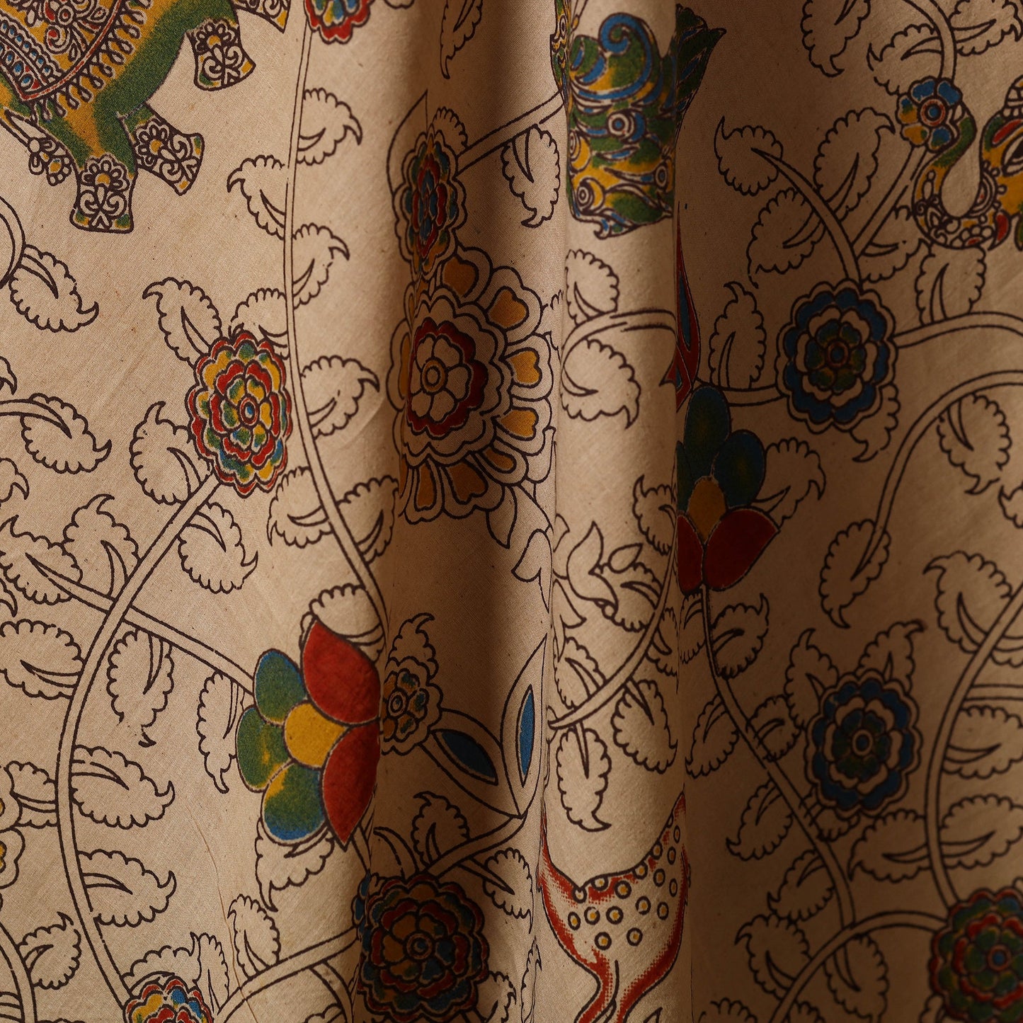 Beige - printed cotton kalamkari fabric 07 - handcrafted
