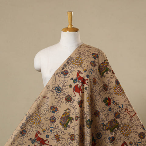 Beige - printed cotton kalamkari fabric 07 - handcrafted