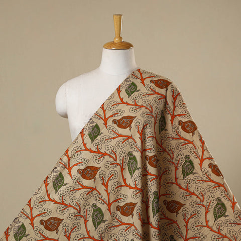 Beige - printed cotton kalamkari fabric 15 - handcrafted