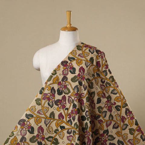 Beige - printed cotton kalamkari fabric 31 - handcrafted