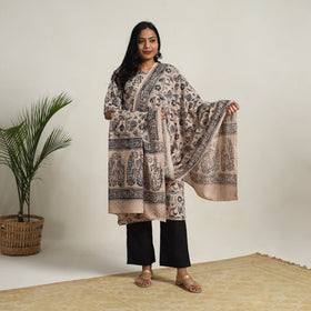 Beige - printed cotton kalamkari kurta set 06 - handcrafted