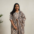 Beige - printed cotton kalamkari kurta set 06 - handcrafted