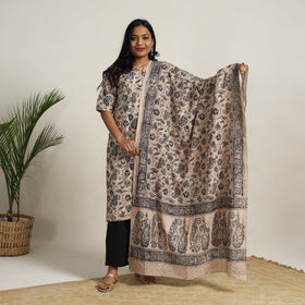 Beige - printed cotton kalamkari kurta set 06 - handcrafted