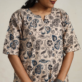 Beige - printed cotton kalamkari kurta set 06 - handcrafted