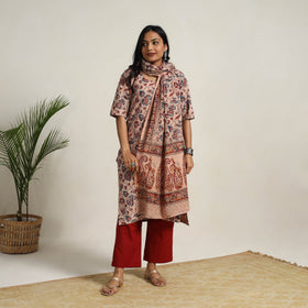Buy Beige Block Printed Cotton Kalamkari Kurta Set