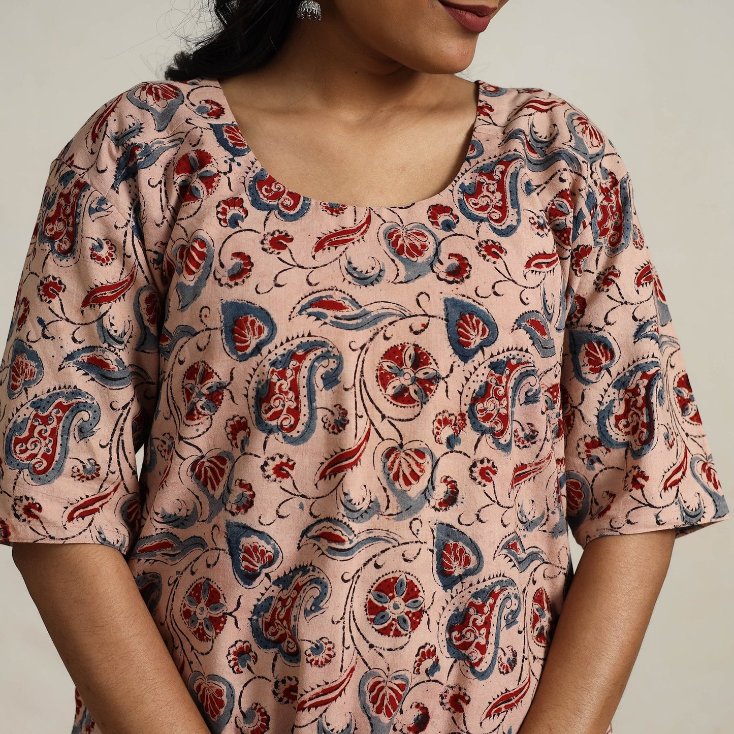 Buy Beige Block Printed Cotton Kalamkari Kurta Set