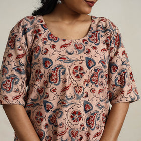 Buy Beige Block Printed Cotton Kalamkari Kurta Set