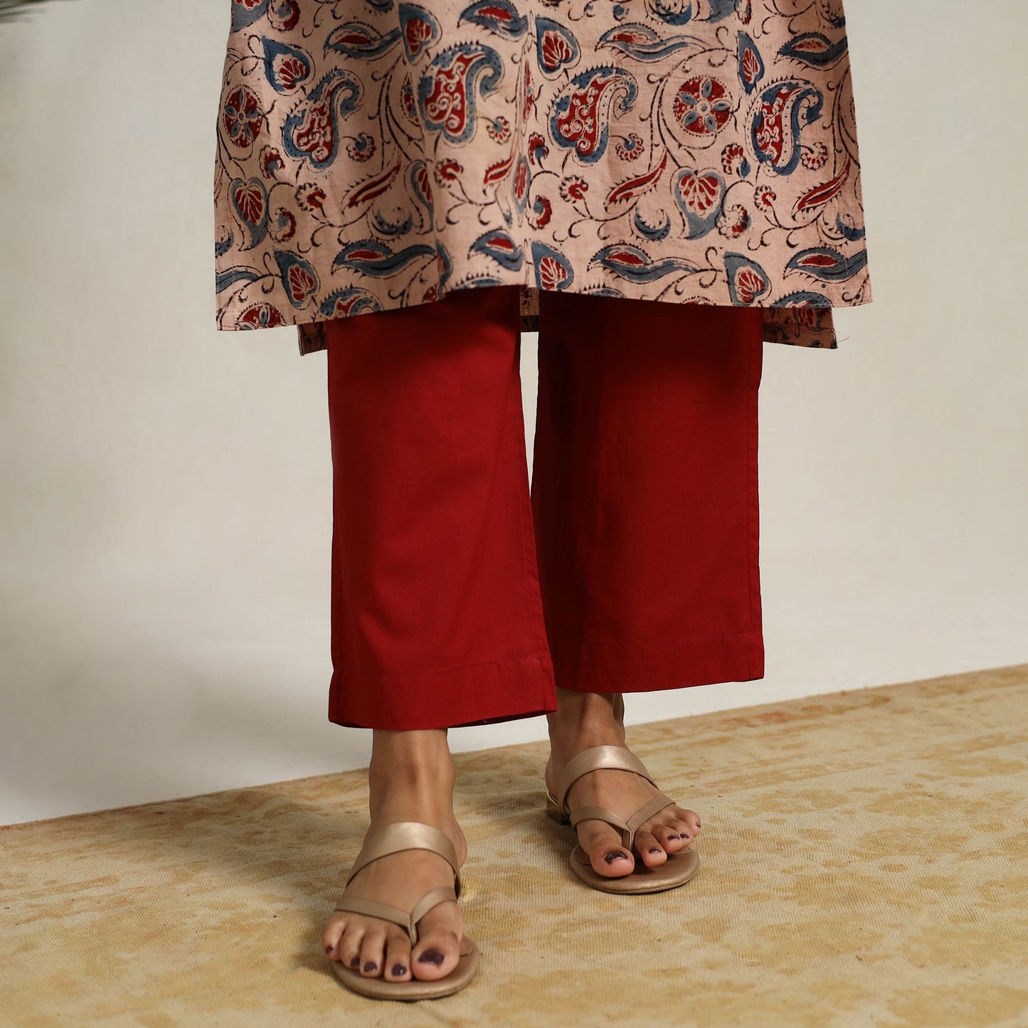 Buy Beige Block Printed Cotton Kalamkari Kurta Set