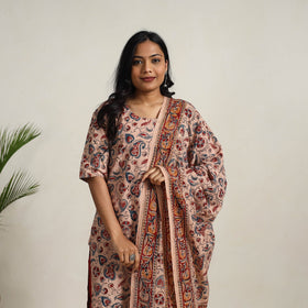 Buy Beige Block Printed Cotton Kalamkari Kurta Set