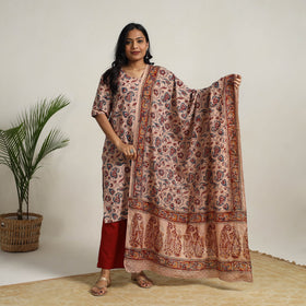 Buy Beige Block Printed Cotton Kalamkari Kurta Set