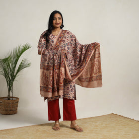 Buy Beige Block Printed Cotton Kalamkari Kurta Set