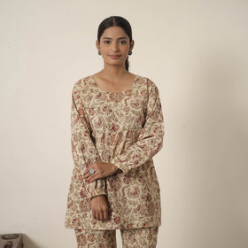  Beige Block Printed Cotton Kalamkari Co-ord Set