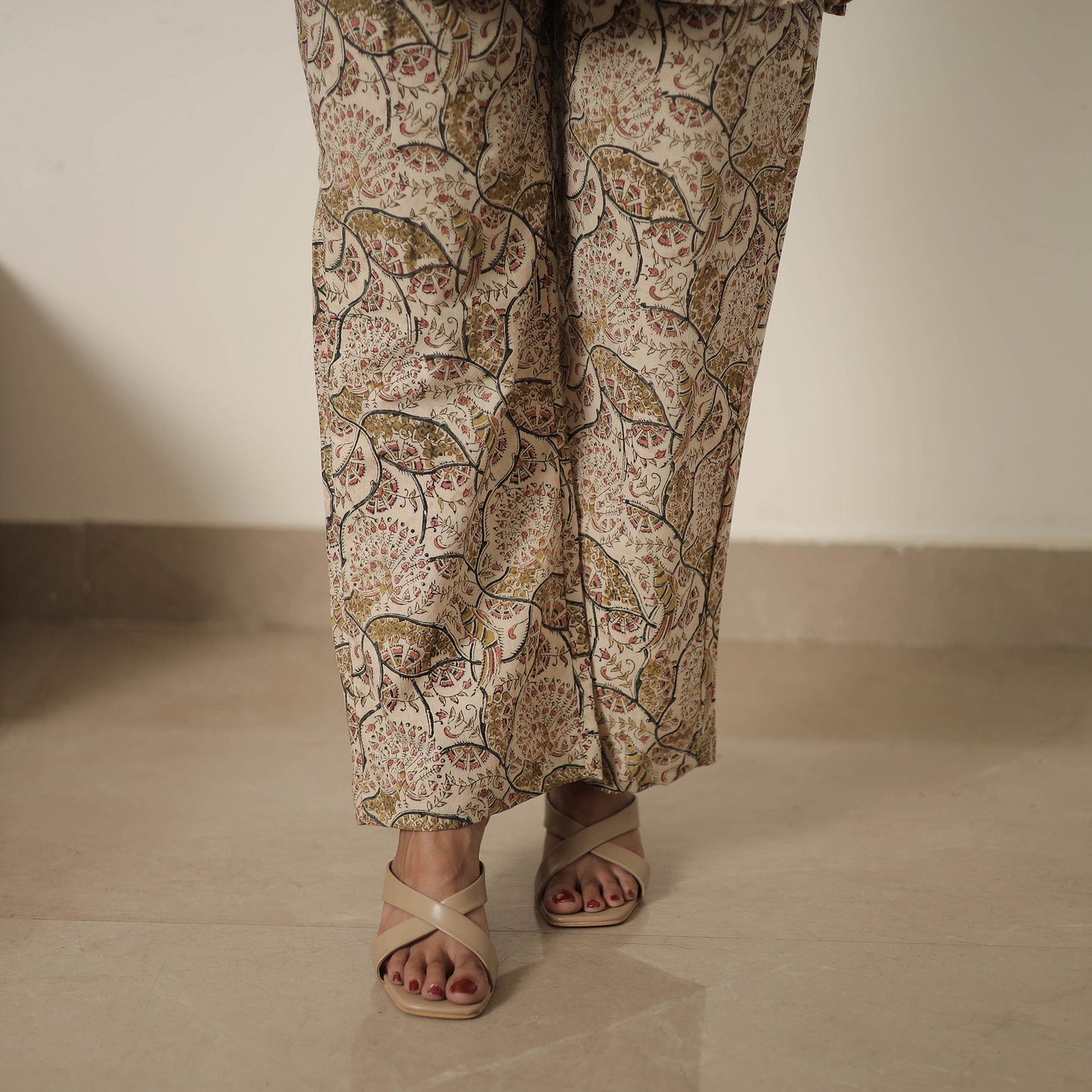Beige - printed cotton kalamkari co-ord set 04 - handcrafted
