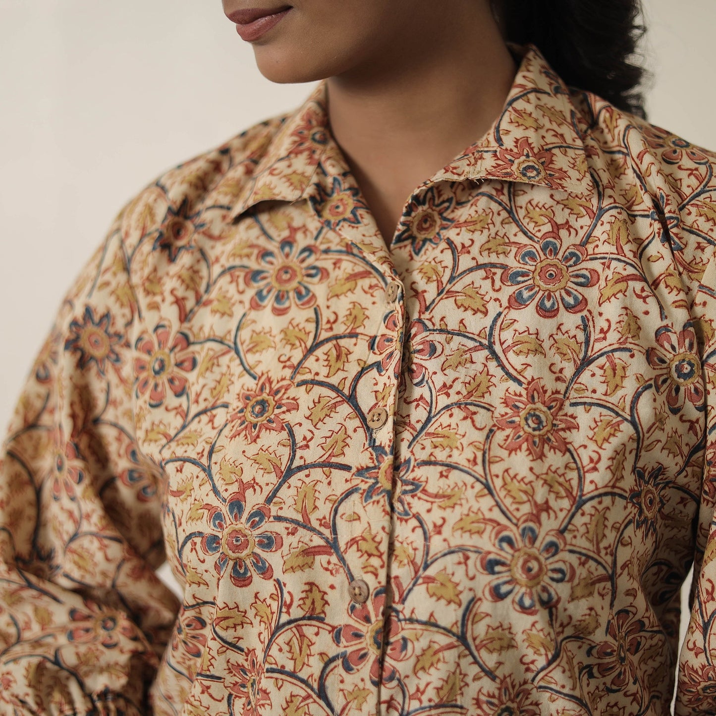 Beige - printed cotton kalamkari co-ord set 06 - handcrafted