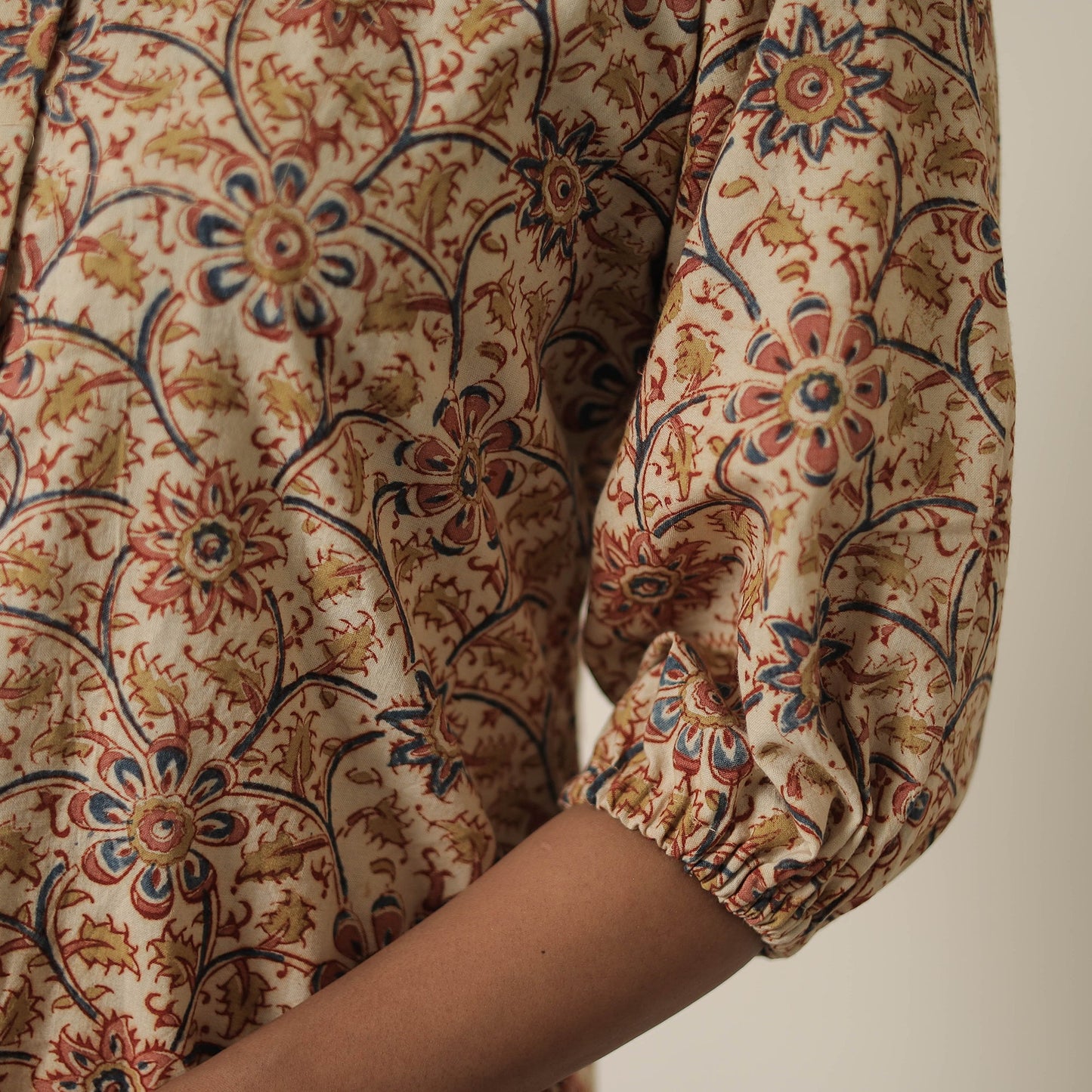 Beige - printed cotton kalamkari co-ord set 06 - handcrafted