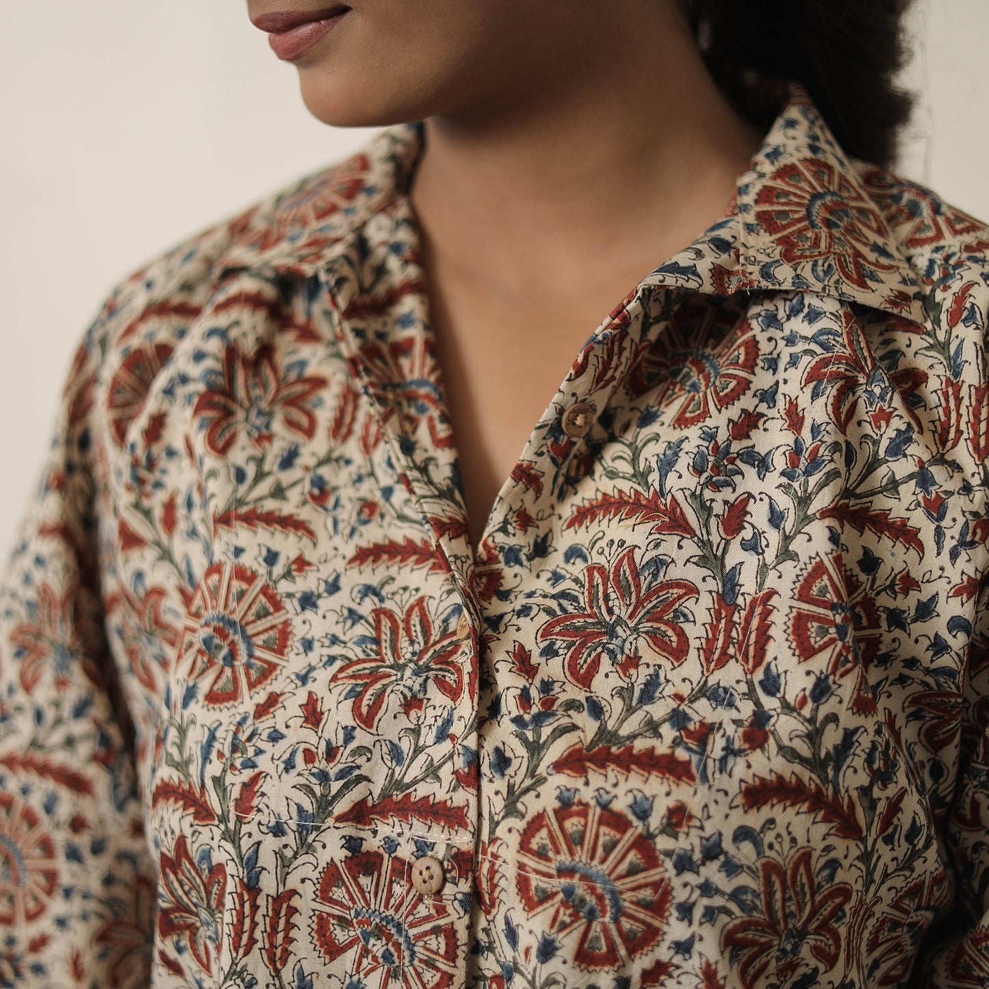 Buy Beige Block Printed Cotton Kalamkari Co-ord Set