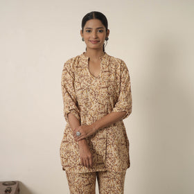 Buy Beige Block Printed Cotton Kalamkari Co-ord Set