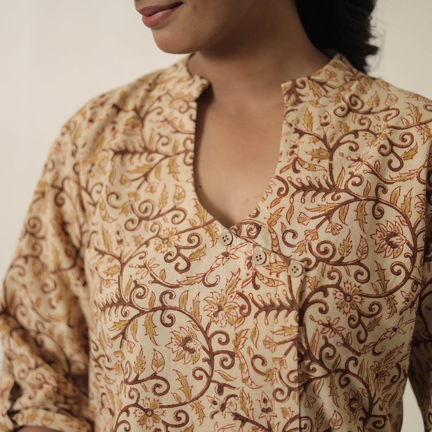 Buy Beige Block Printed Cotton Kalamkari Co-ord Set