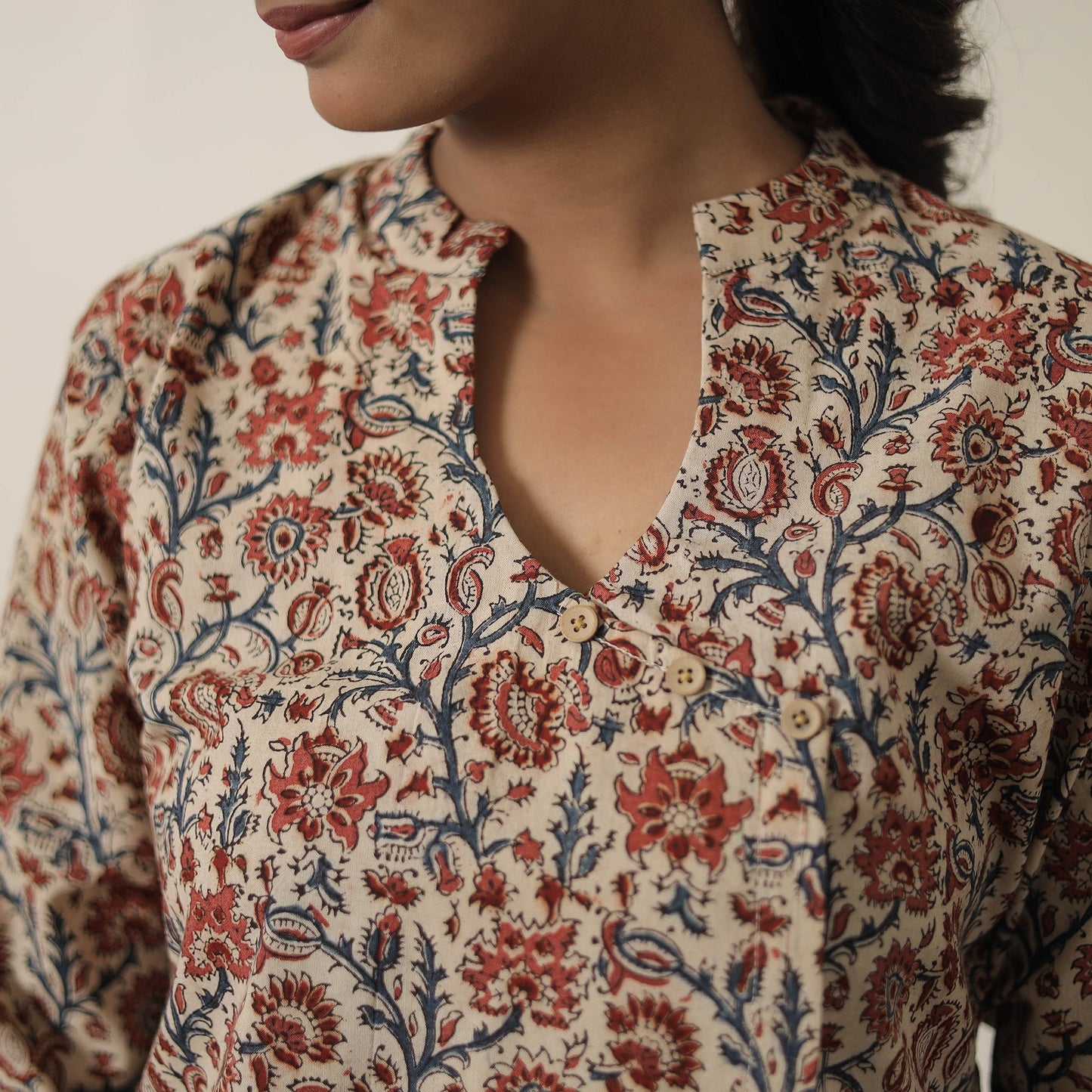 Buy Beige Block Printed Cotton Kalamkari Co-ord Set