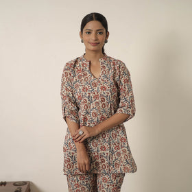 Buy Beige Block Printed Cotton Kalamkari Co-ord Set