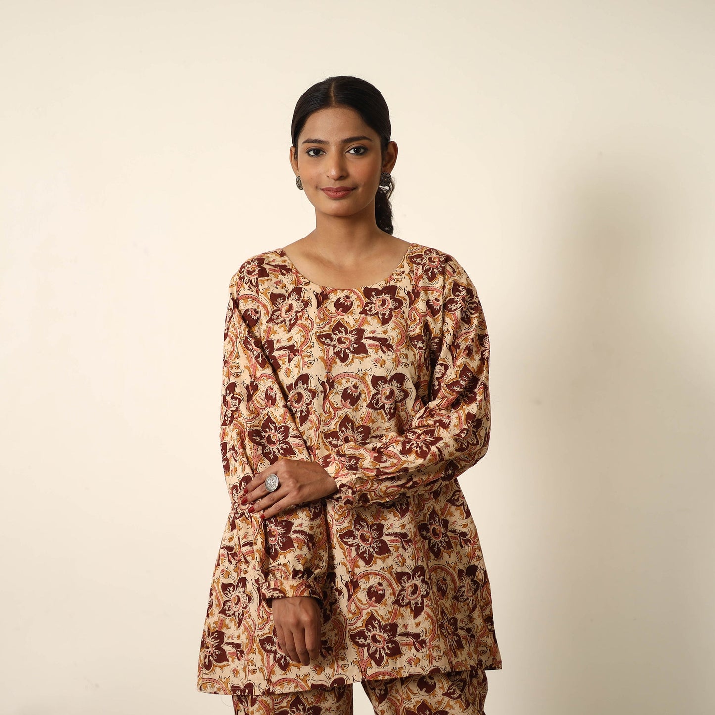 Buy Beige Block Printed Cotton Kalamkari Co-ord Set