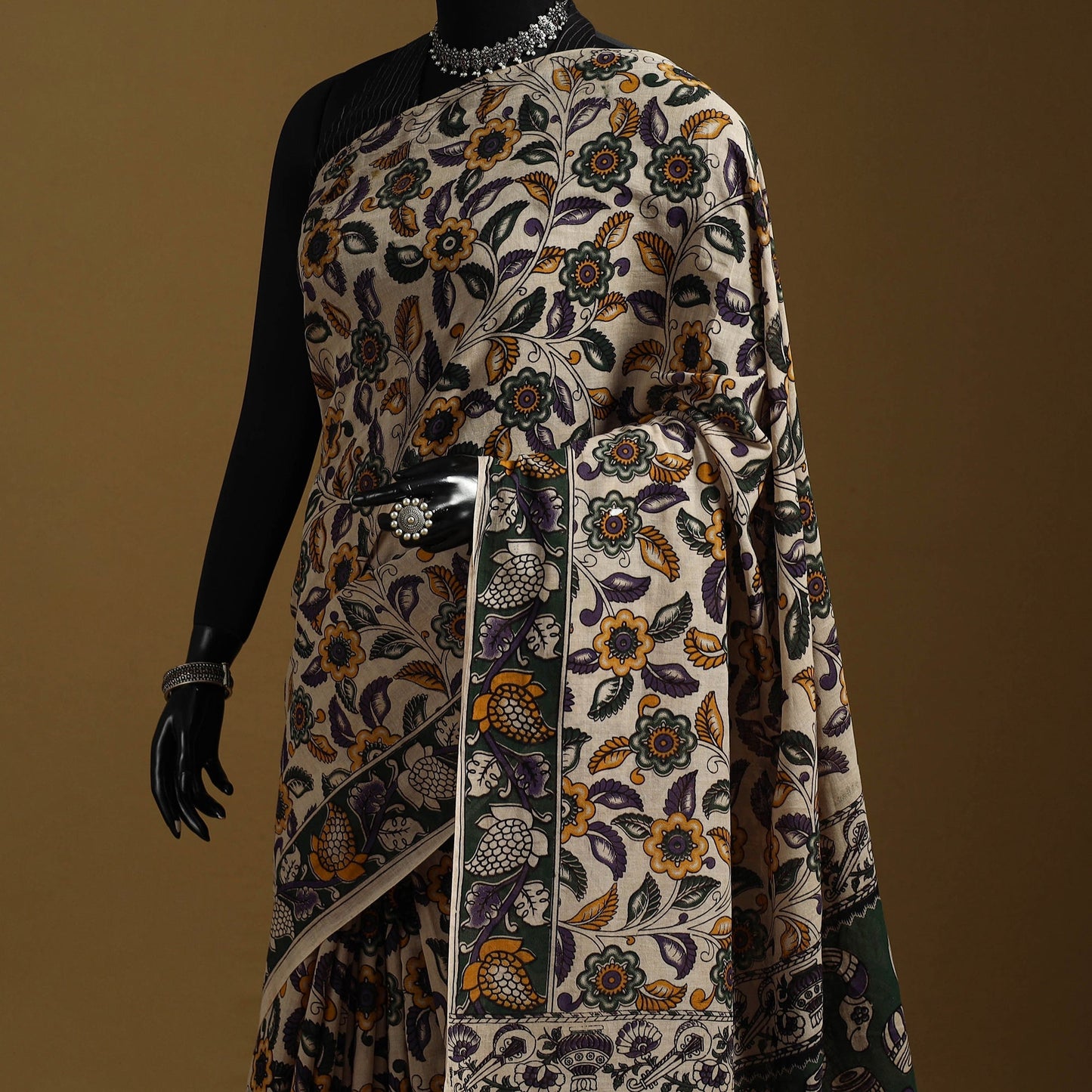 Printed cotton kalamkari saree 07 - handcrafted