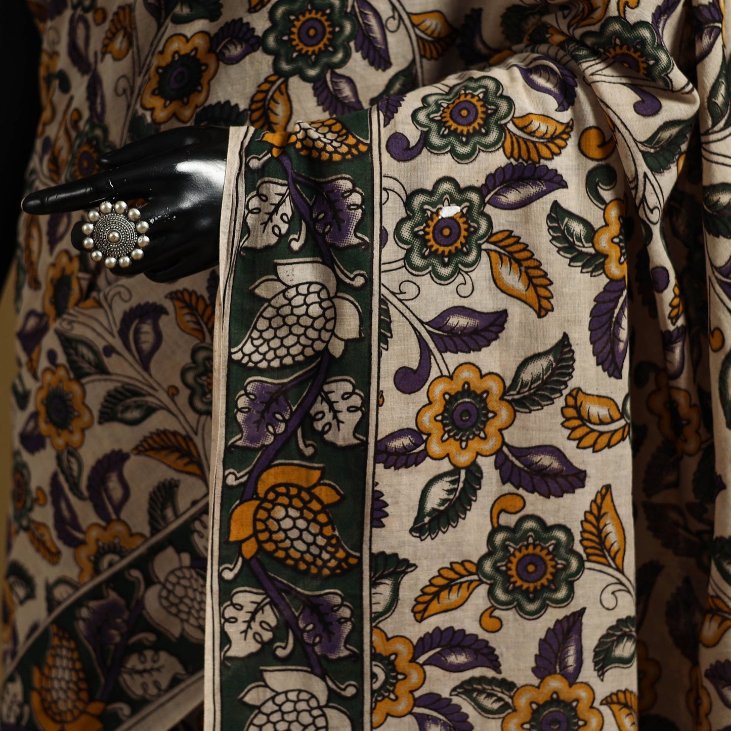 Printed cotton kalamkari saree 07 - handcrafted