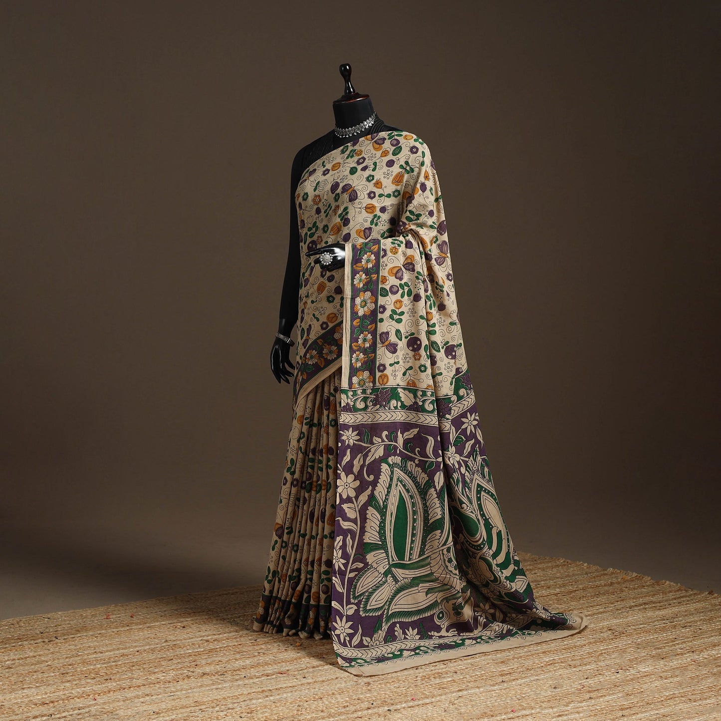 Printed cotton kalamkari saree 08 - handcrafted