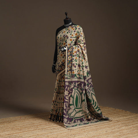 Printed cotton kalamkari saree 08 - handcrafted