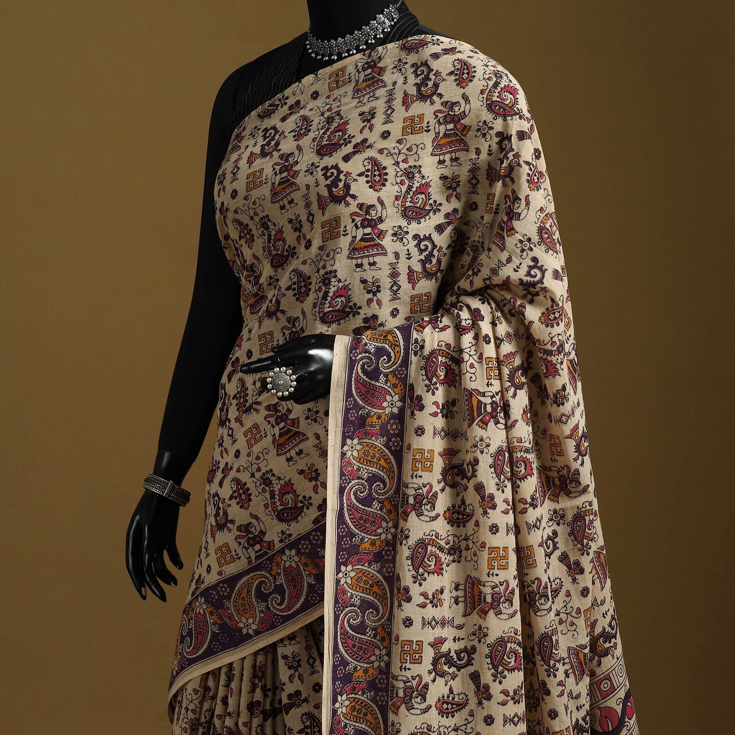 Printed cotton kalamkari saree 10 - handcrafted