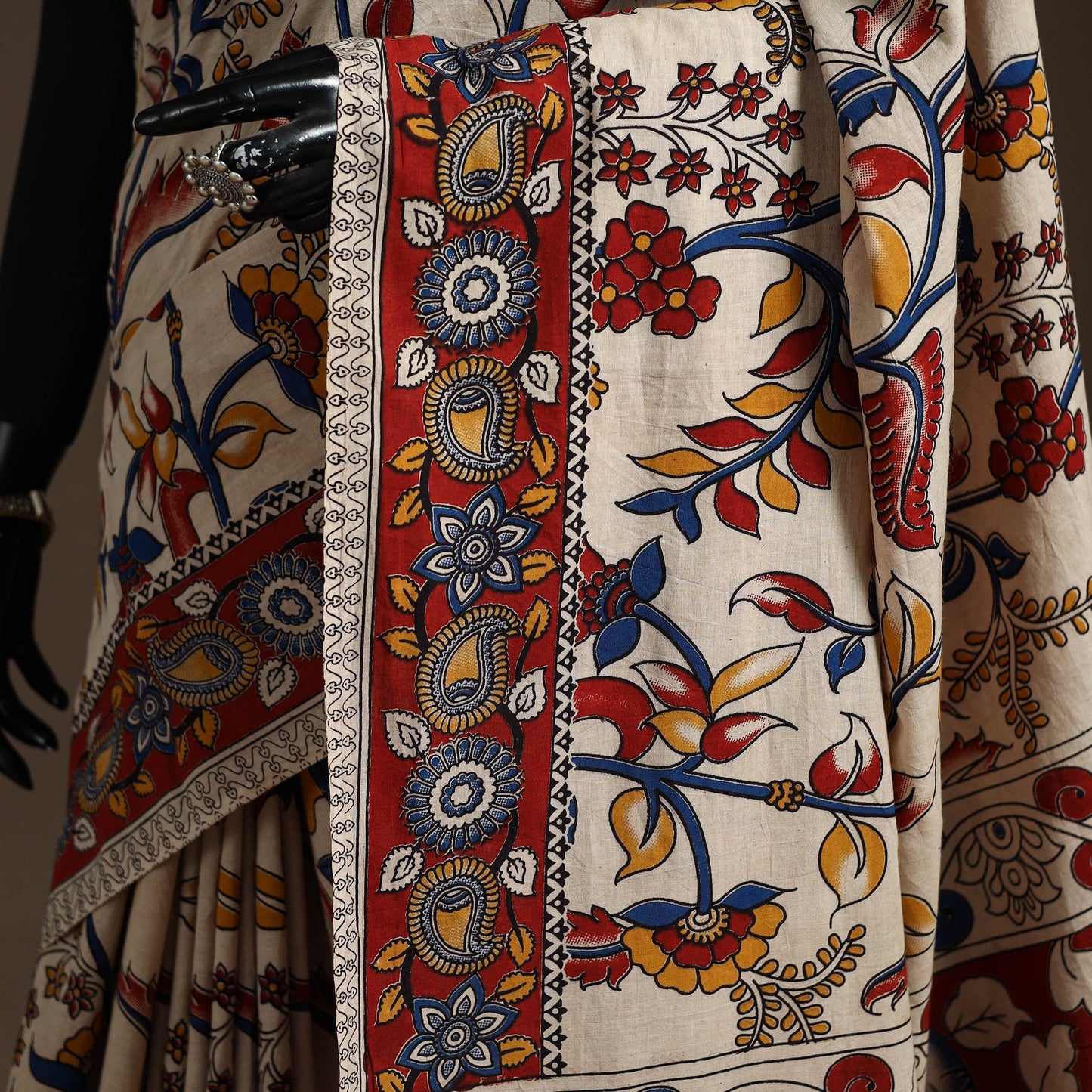 Printed cotton kalamkari saree 28 - handcrafted