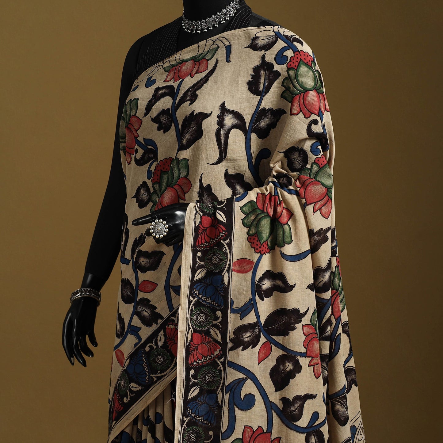 Printed cotton kalamkari saree 33 - handcrafted