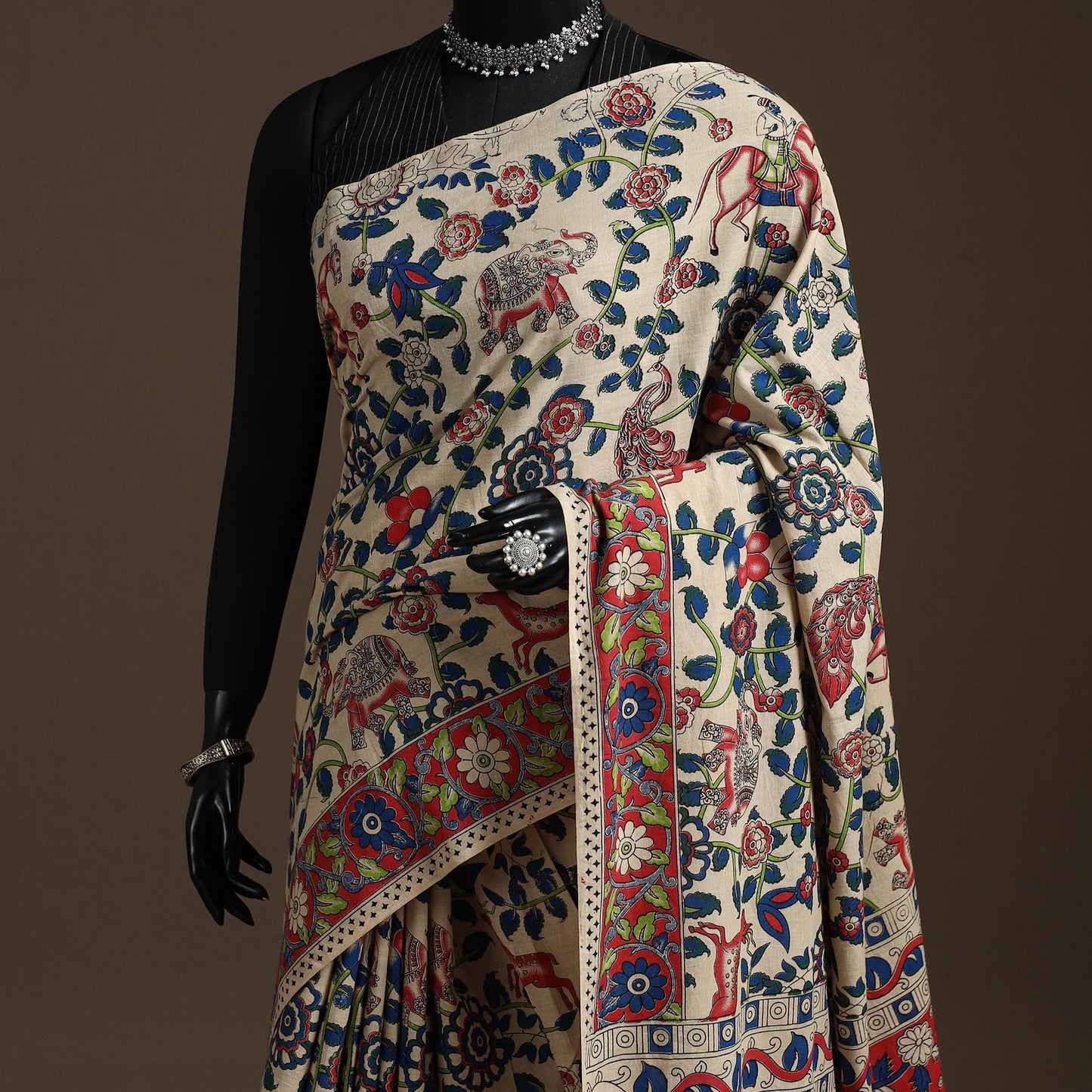 Printed cotton kalamkari saree 36 - handcrafted