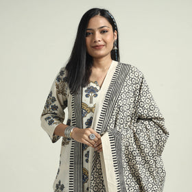 Ajrakh Block Printed Cotton Kurta With Palazzo & Dupatta Set 