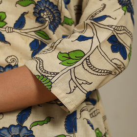 Beige Printed Cotton A-Line Kalamkari Kurta