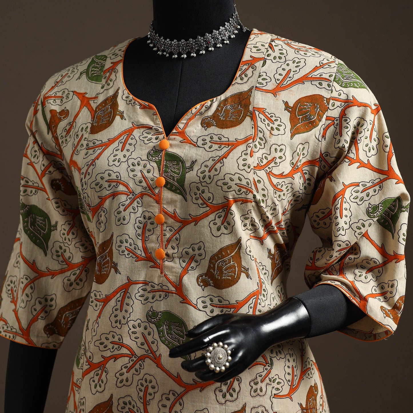 Printed cotton a-line kalamkari kurta for women 04
