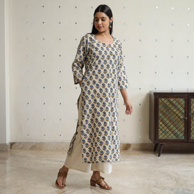  Ajrakh Block Print Cotton Long Straight Kurta for Women