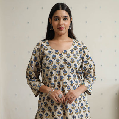  Ajrakh Block Print Cotton Long Straight Kurta for Women