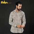 Beige Ajrakh Block Printed Cotton Men Full Sleeve Shirt