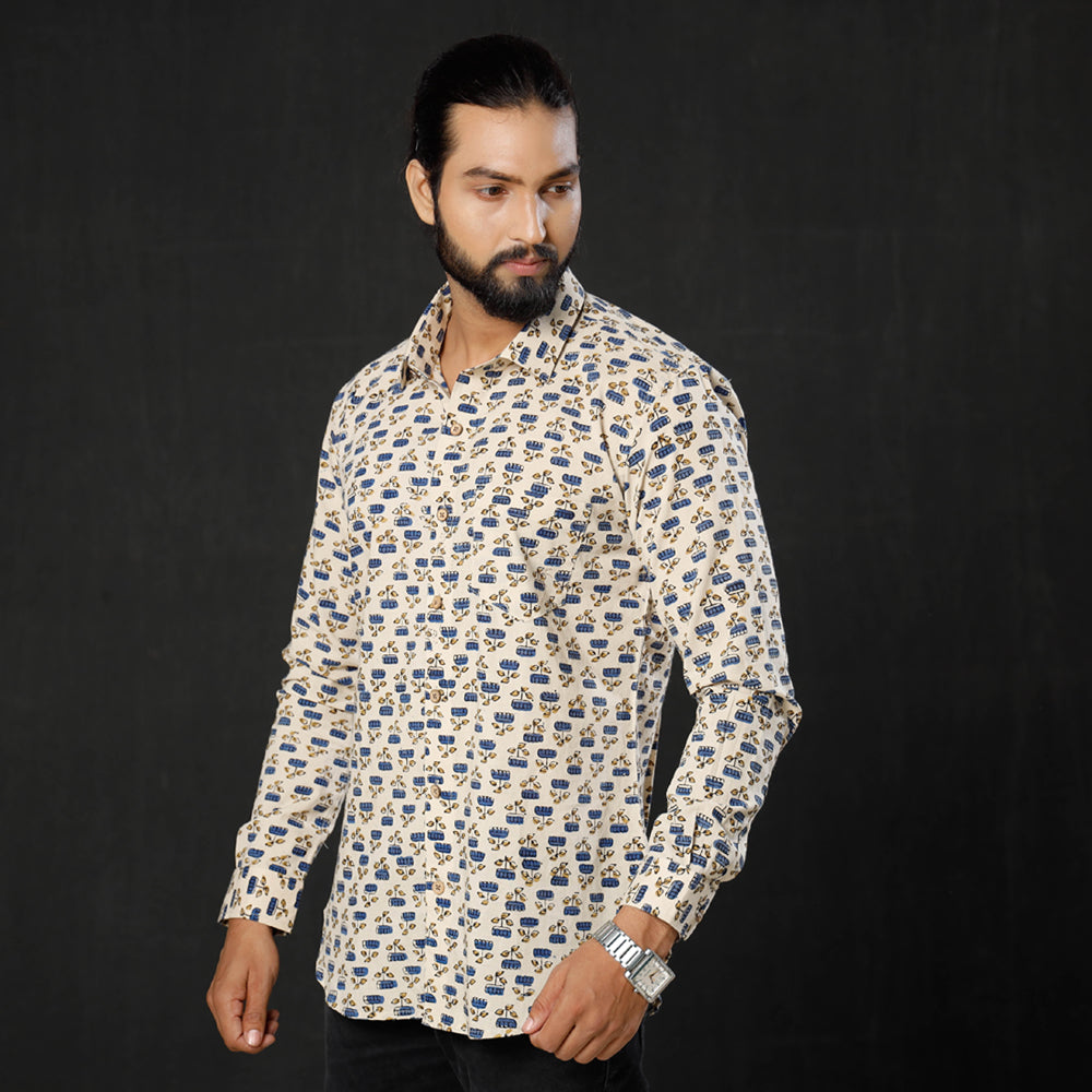 Ajrakh Block Printed Cotton Men Full Sleeve Shirt