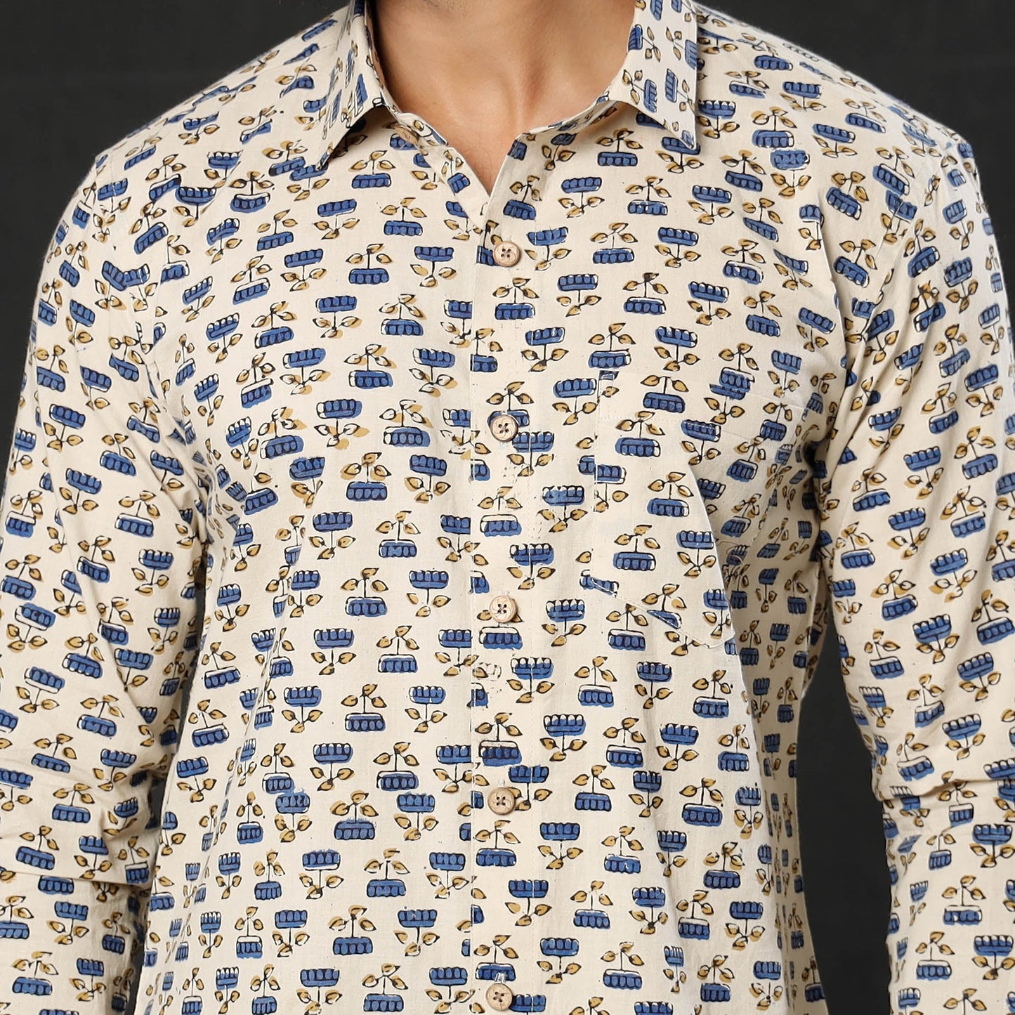 Ajrakh Block Printed Cotton Men Full Sleeve Shirt