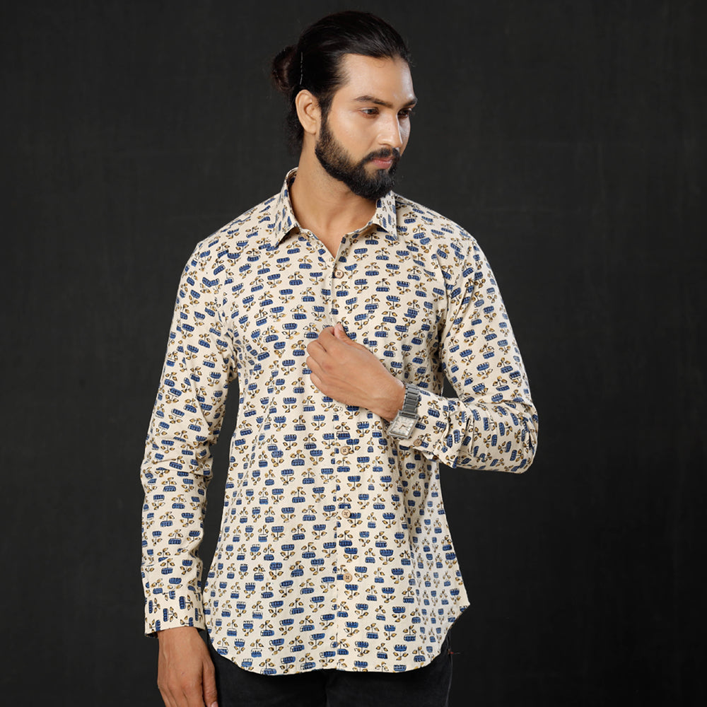 Ajrakh Block Printed Cotton Men Full Sleeve Shirt
