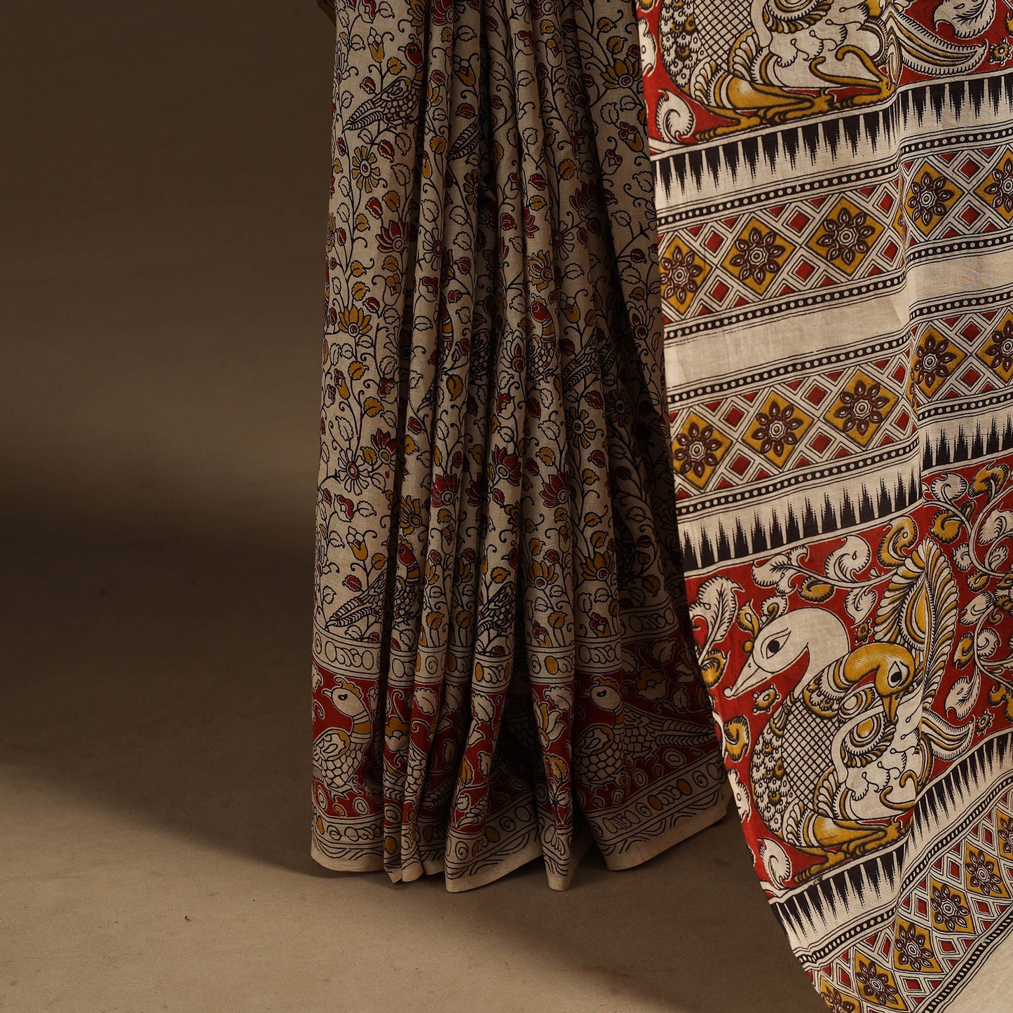 Beige - printed cotton nellore kalamkari saree 63