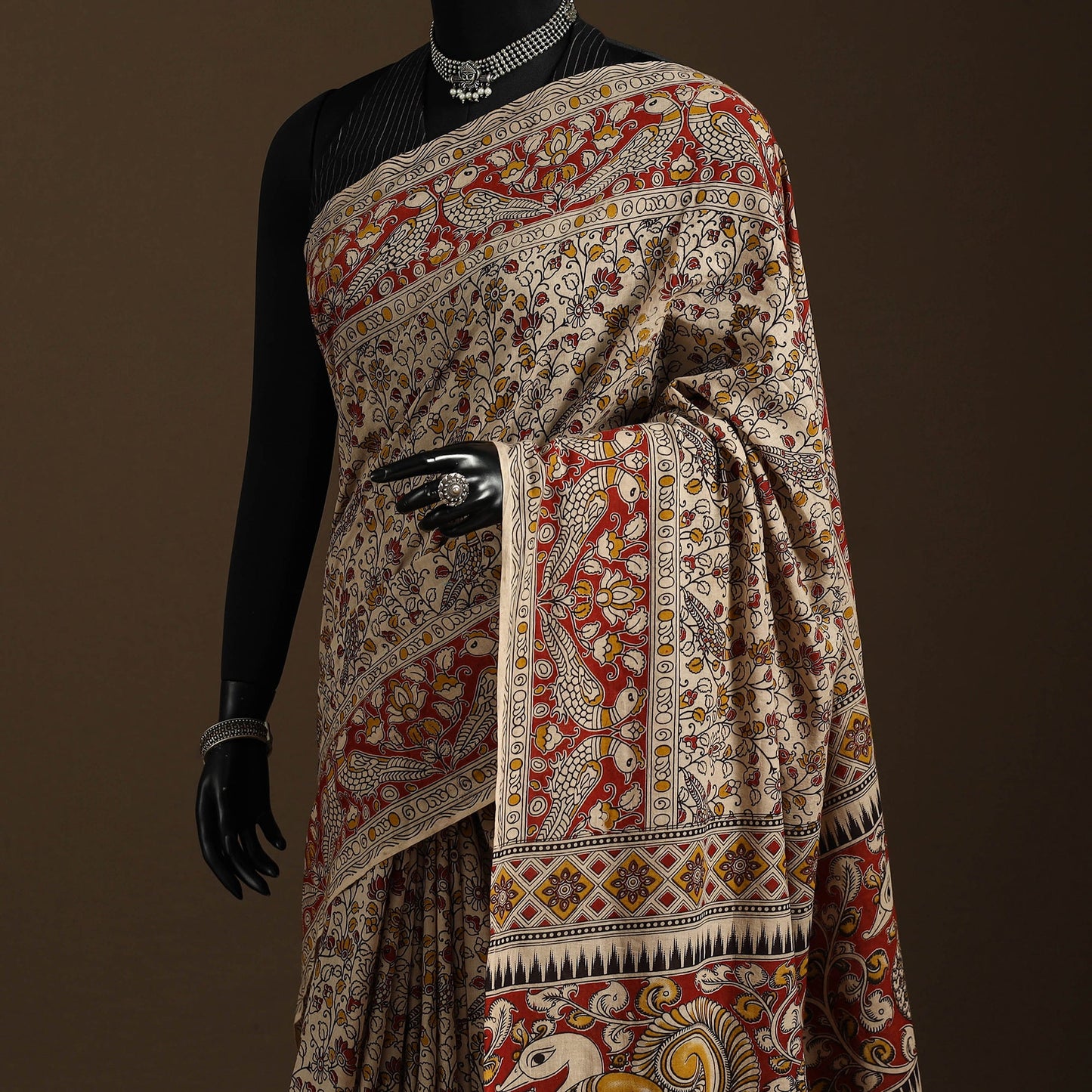 Beige - printed cotton nellore kalamkari saree 63